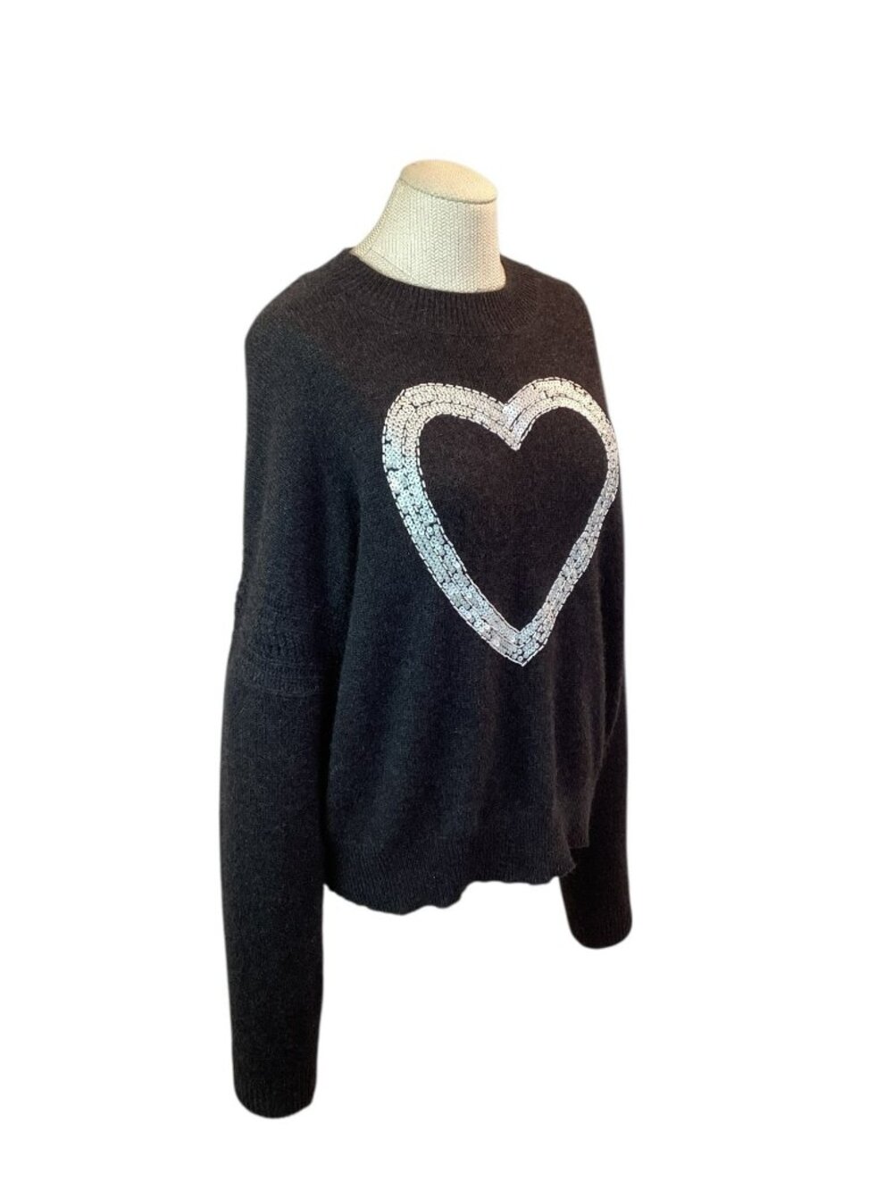 Wildfox Cashmere Womens Large Sweater Sequin Heart Design Gray - Picture 3 of 10